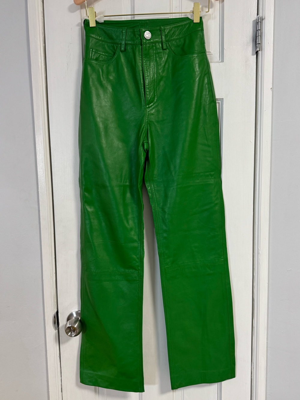 REMAIN Birger Christensen Green 100% Sheep Leather Straight Leg Pants Size 36